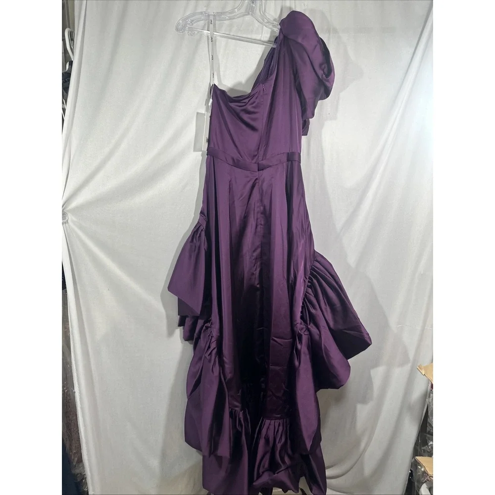 NWD Mac Duggal‎ [  6 ] 20702 High Low Gown with Statement Bow Aubergine S1888 - Picture 14 of 16